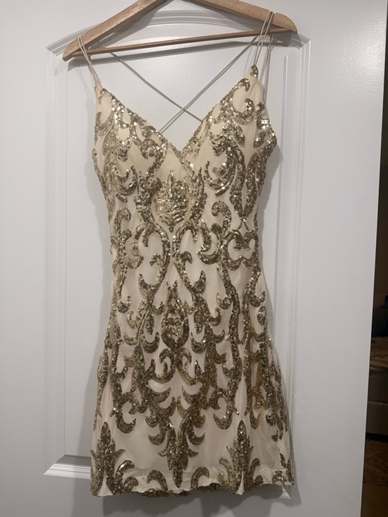 Windsor Dresses & Skirts - Gold Sequin Embellished Cream Party Dress